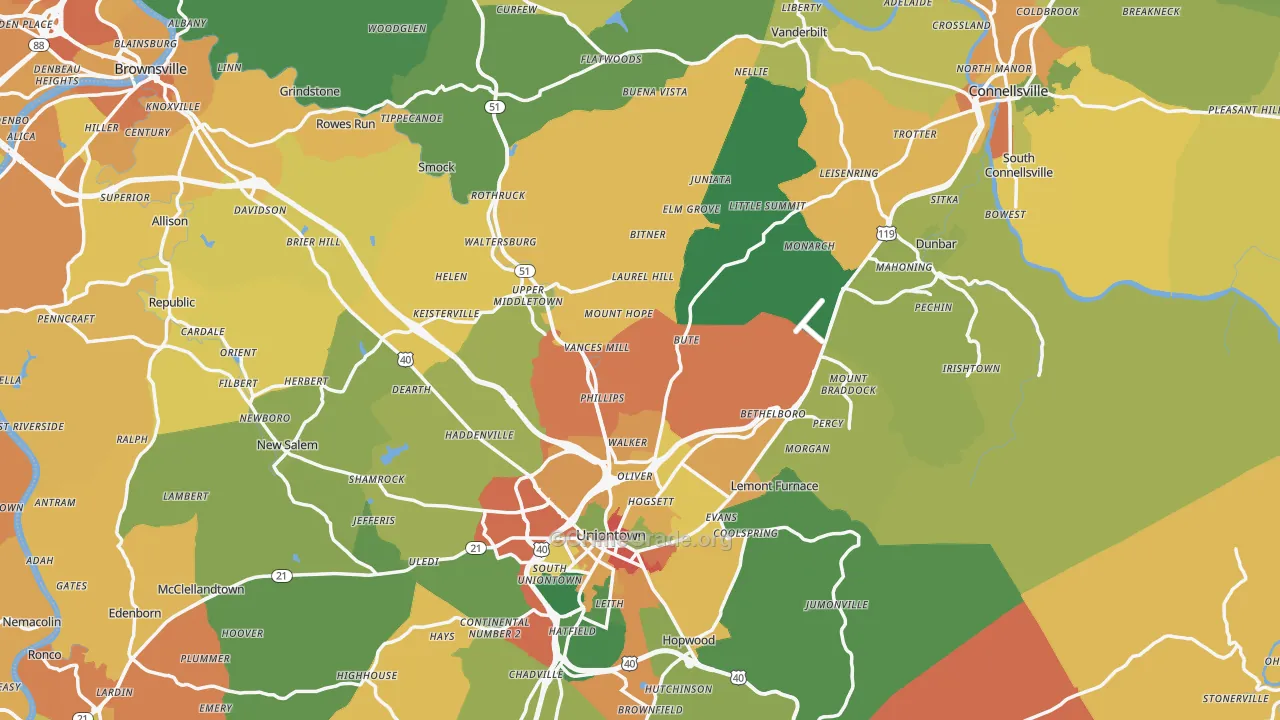 Fayette County, PA Map of Assault Rates