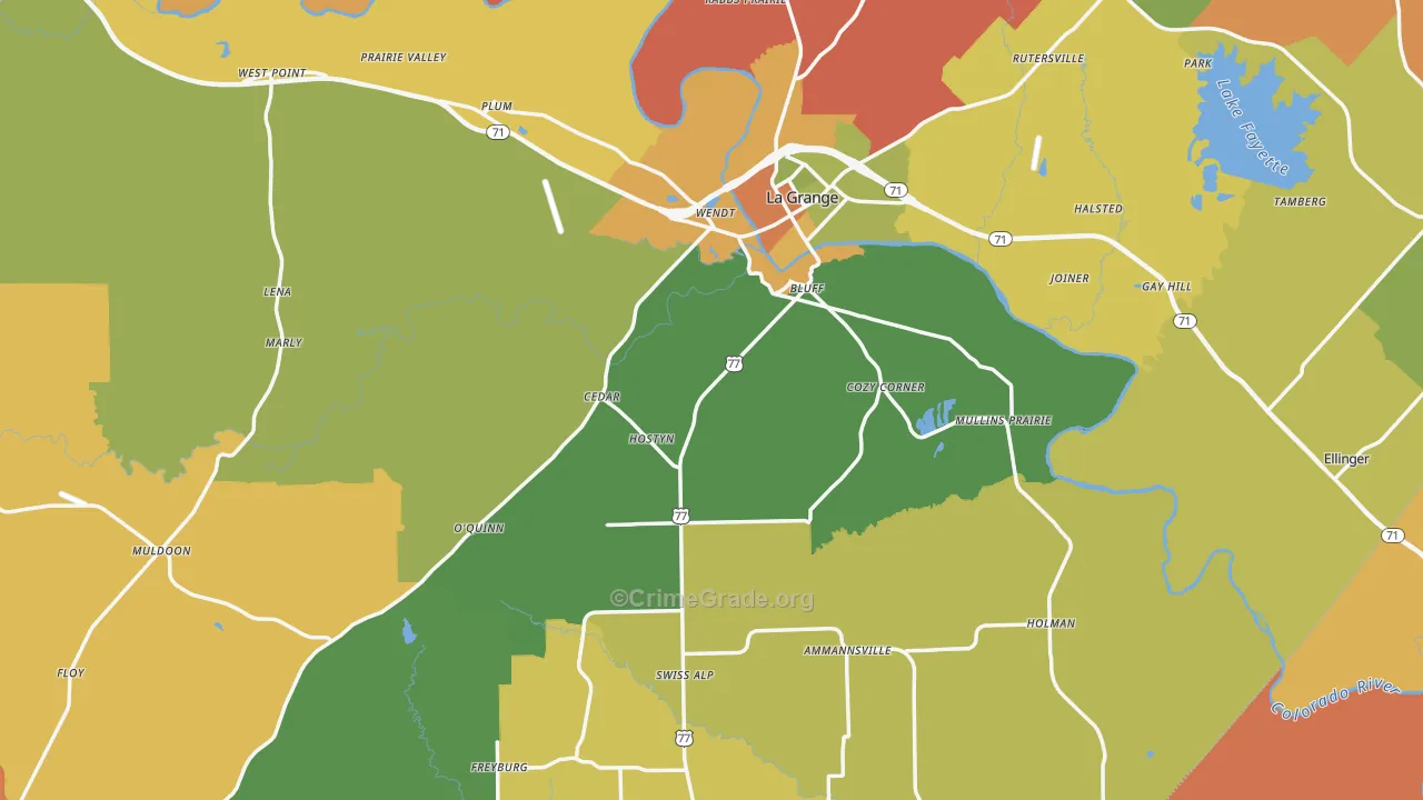 Fayette County, TX Map of Assault Rates