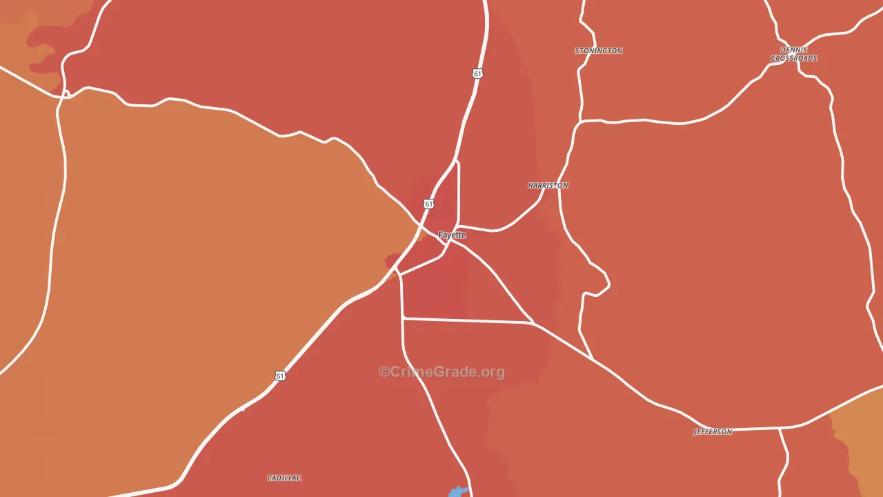 Fayette, MS Map of Assault Rates