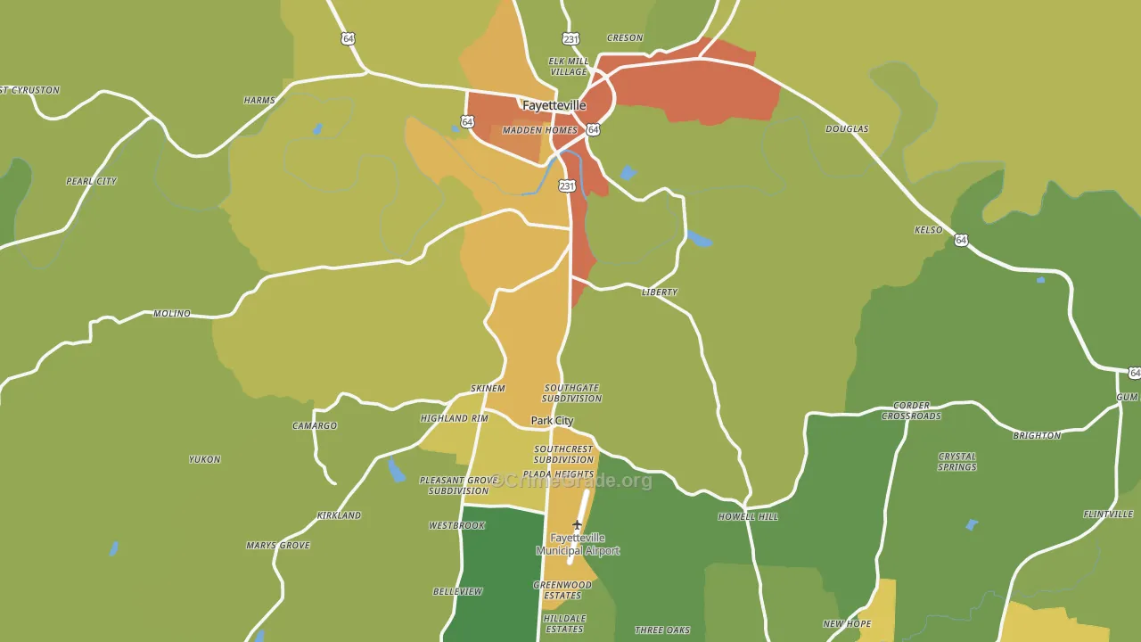 Fayetteville, TN Map of Assault Rates