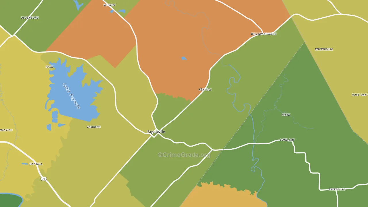 Fayetteville, TX Map of Assault Rates