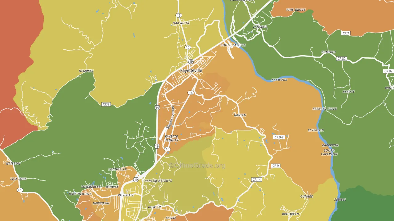 Fayetteville, WV Map of Assault Rates