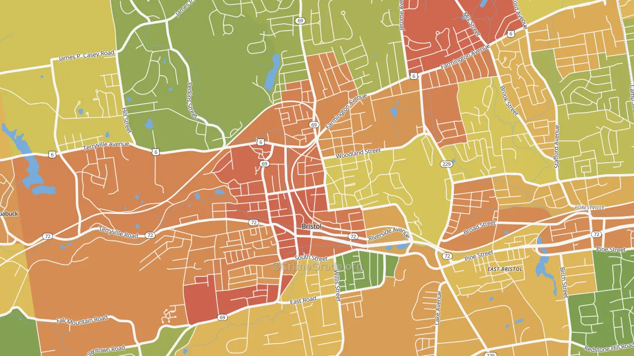 Federal Hill Historic District, Bristol, CT Map of Assault Rates