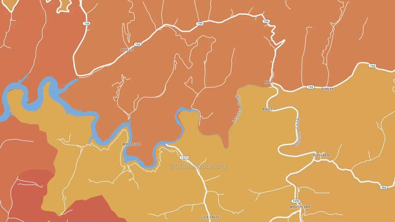 Fedscreek, KY Map of Assault Rates