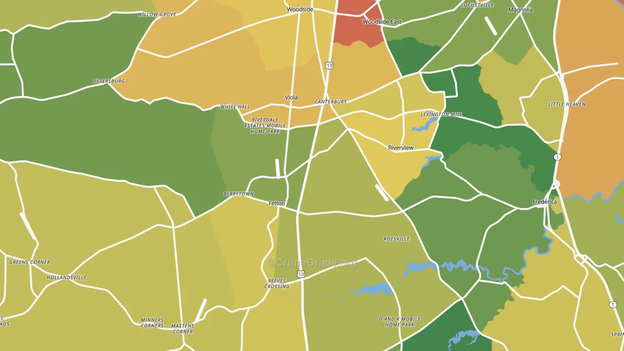 Felton, DE Map of Assault Rates
