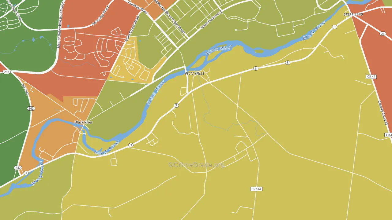 Felts Mills, NY Map of Assault Rates