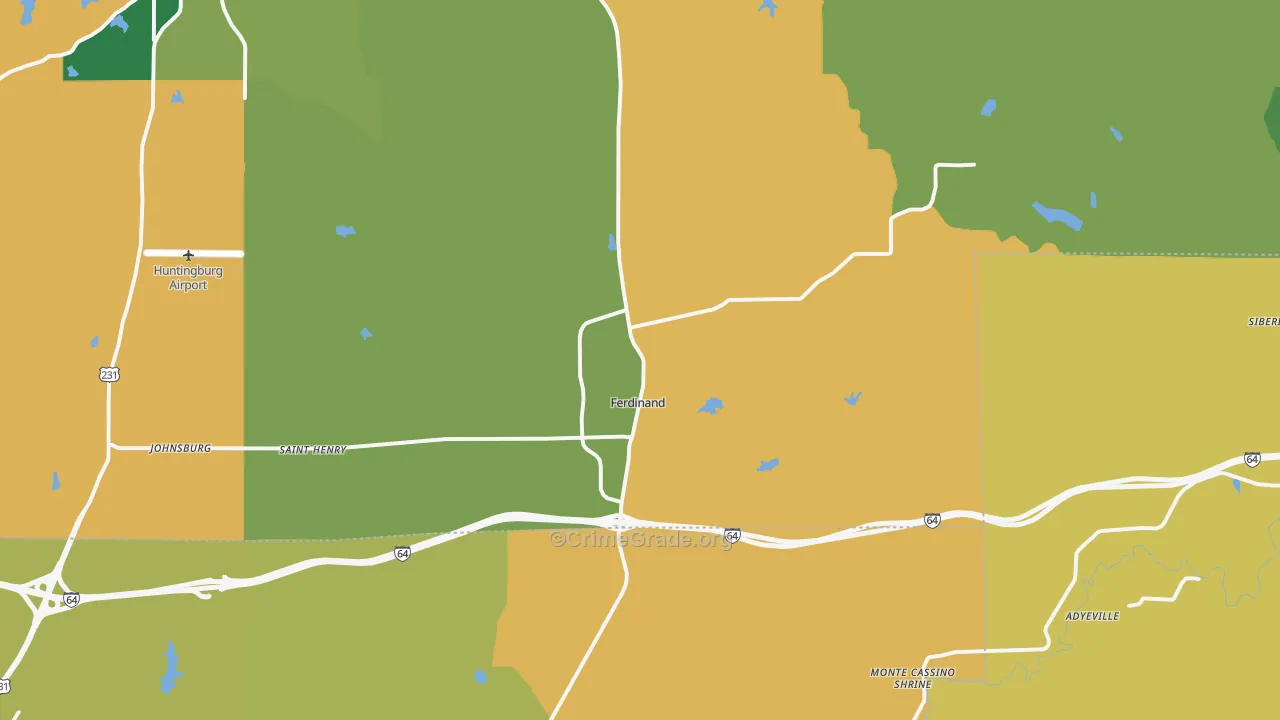 Ferdinand, IN Map of Assault Rates