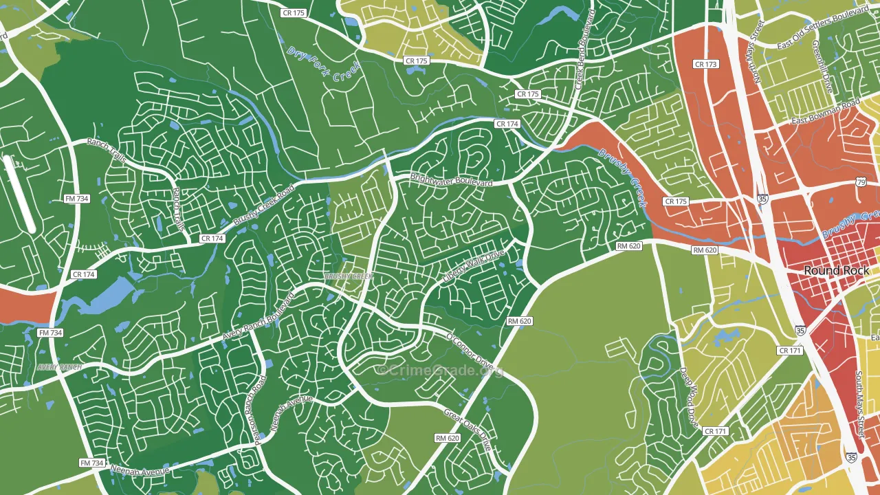 Fern Bluff, Brushy Creek, TX Map of Assault Rates