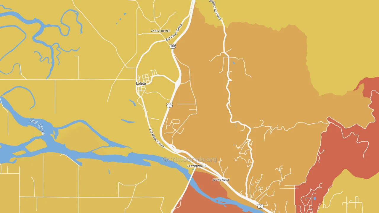 Fernbridge, CA Map of Assault Rates