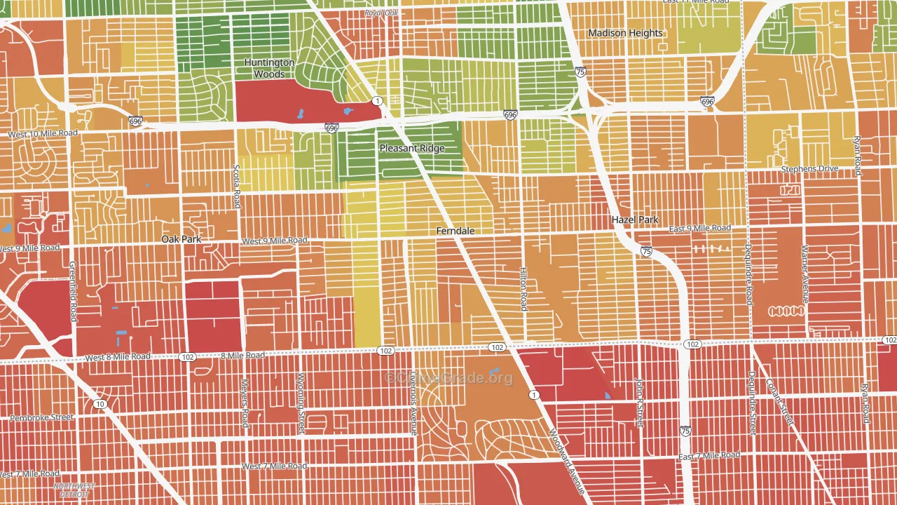 Ferndale, MI Map of Assault Rates
