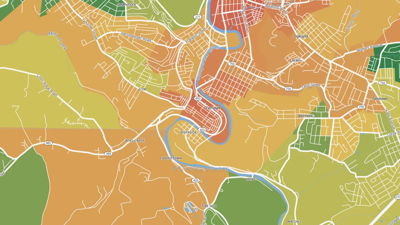 Ferndale, PA Map of Assault Rates