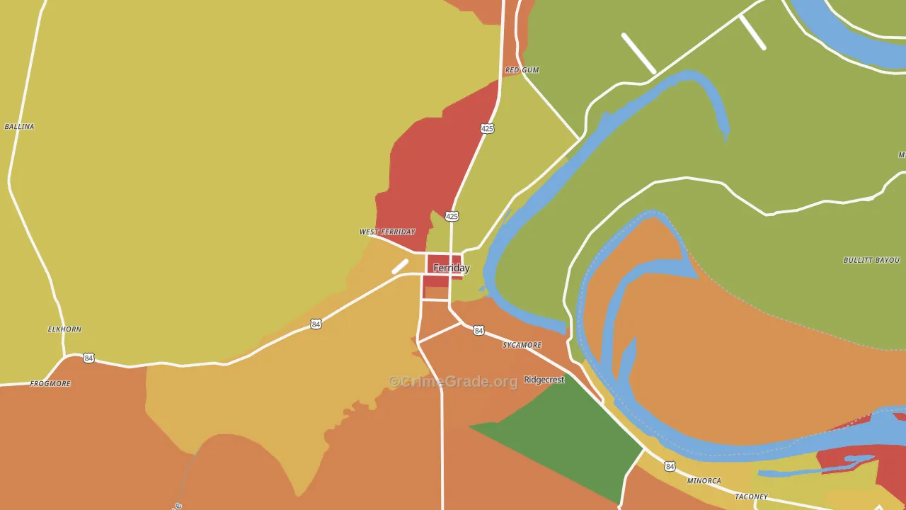Ferriday, LA Map of Assault Rates