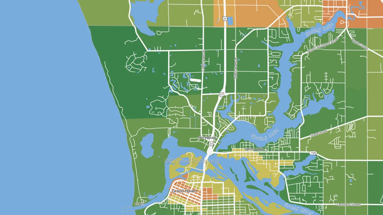 Ferrysburg, MI Map of Assault Rates