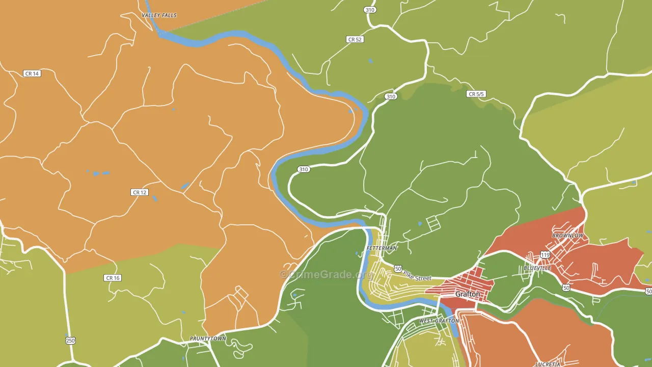Fetterman, WV Map of Assault Rates