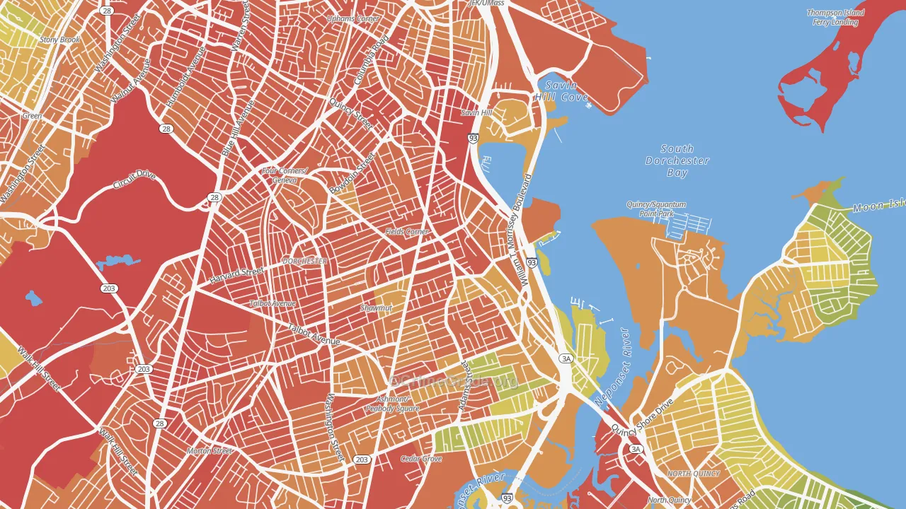 Fields Corner, Boston, MA Map of Assault Rates