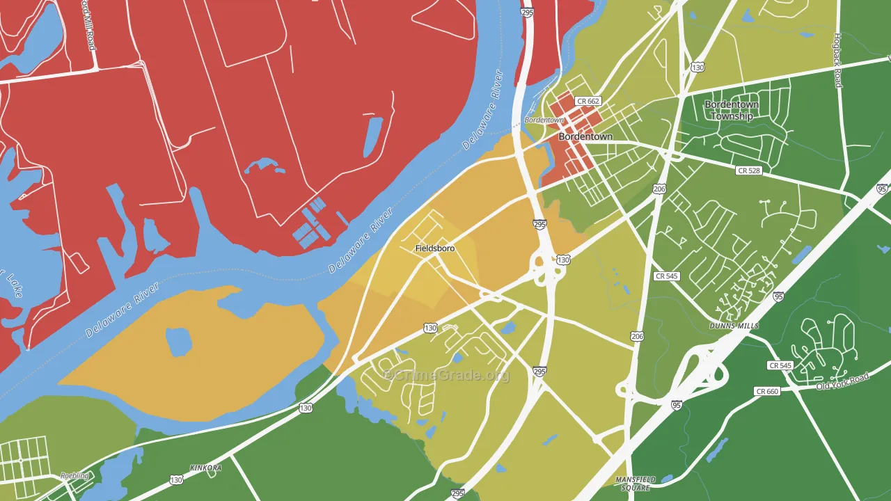 Fieldsboro, NJ Map of Assault Rates
