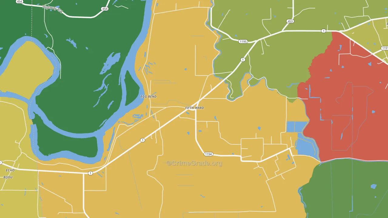 Fifth Ward, LA Map of Assault Rates