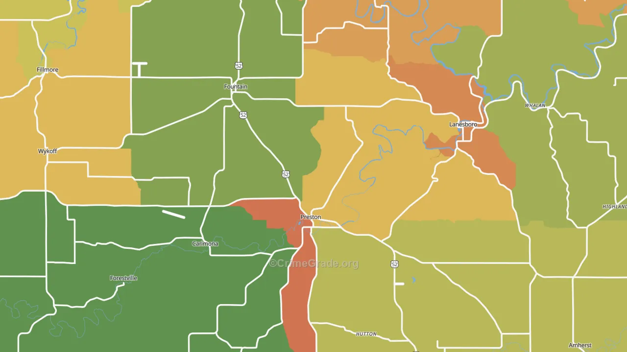 Fillmore County, MN Map of Assault Rates