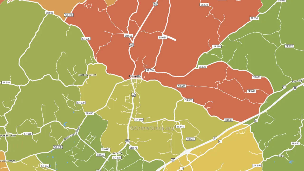 Fincastle, VA Map of Assault Rates