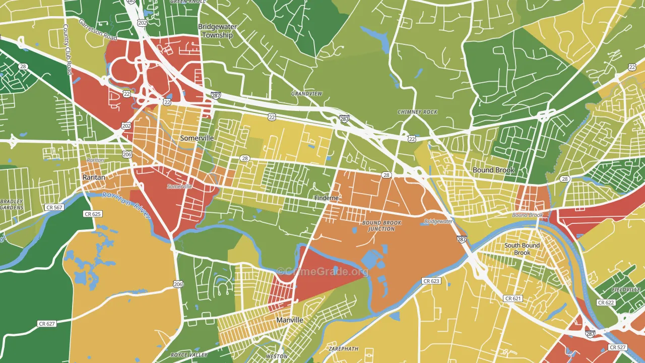 Finderne, NJ Map of Assault Rates