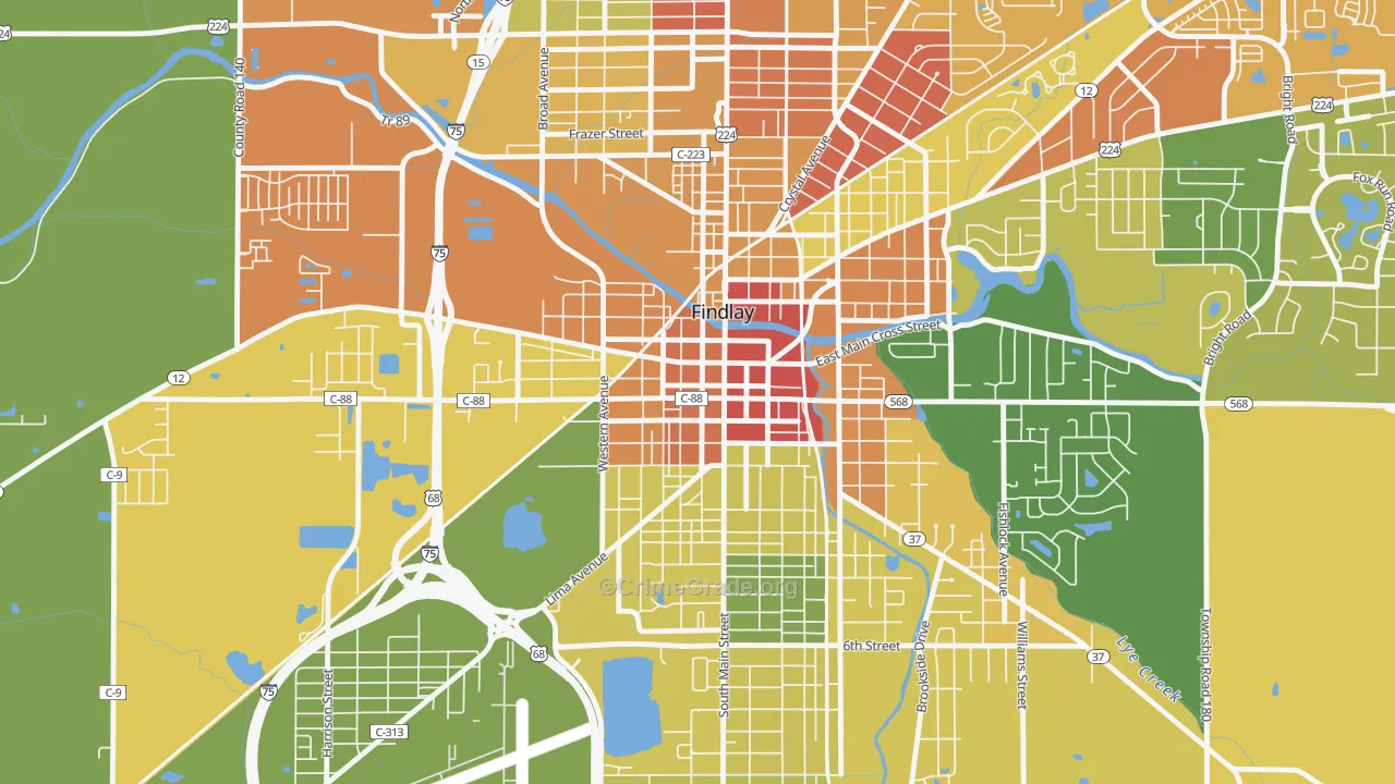 Findlay Downtown Historic District, Findlay, OH Map of Assault Rates