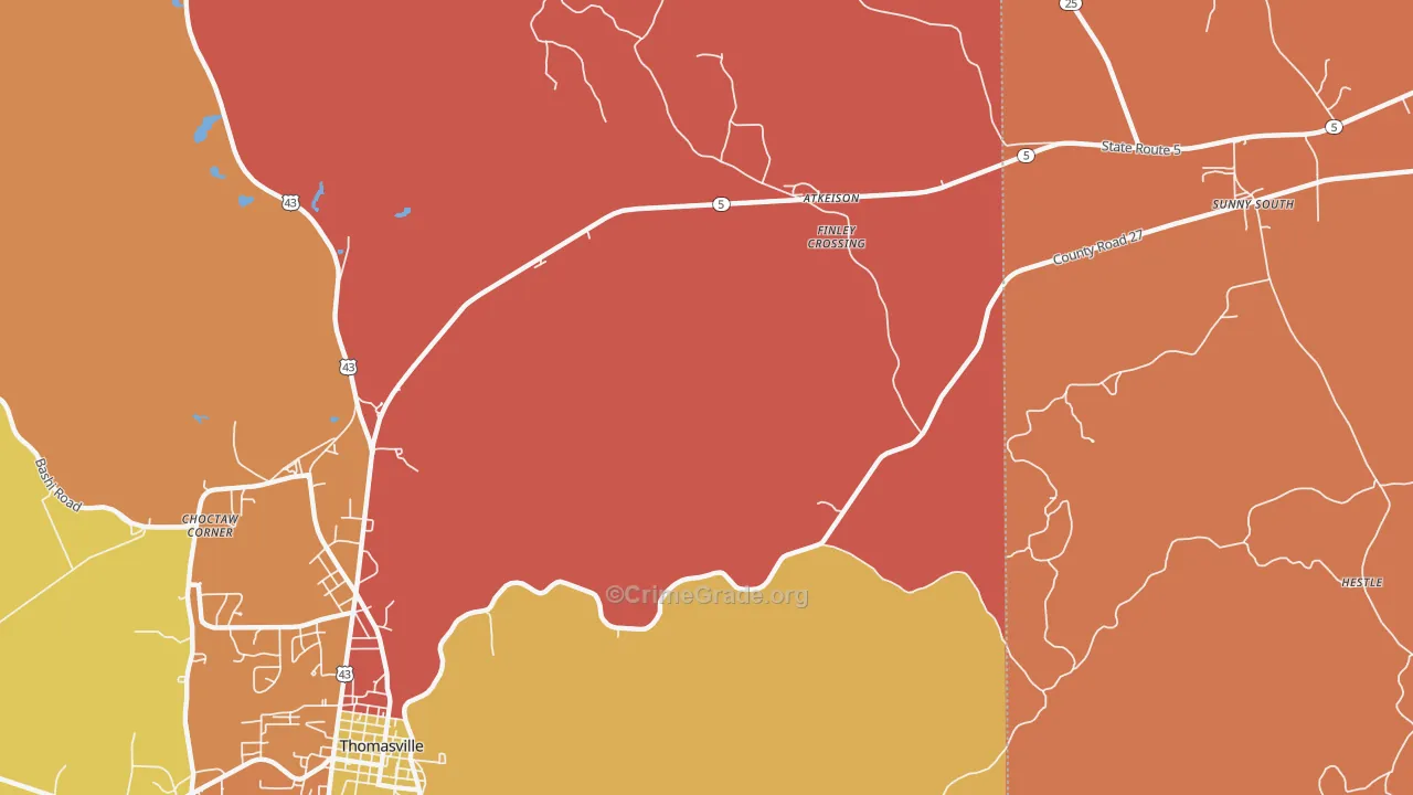 Finley Crossing, AL Map of Assault Rates