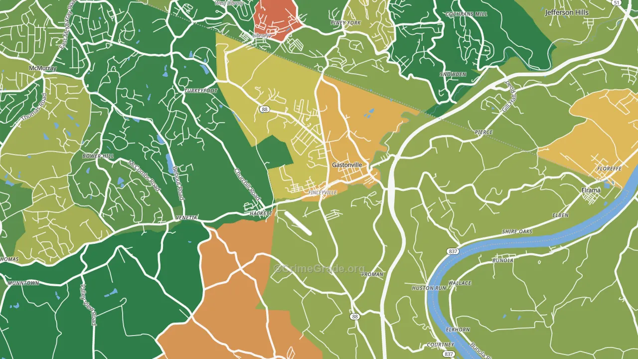 Finleyville, PA Map of Assault Rates