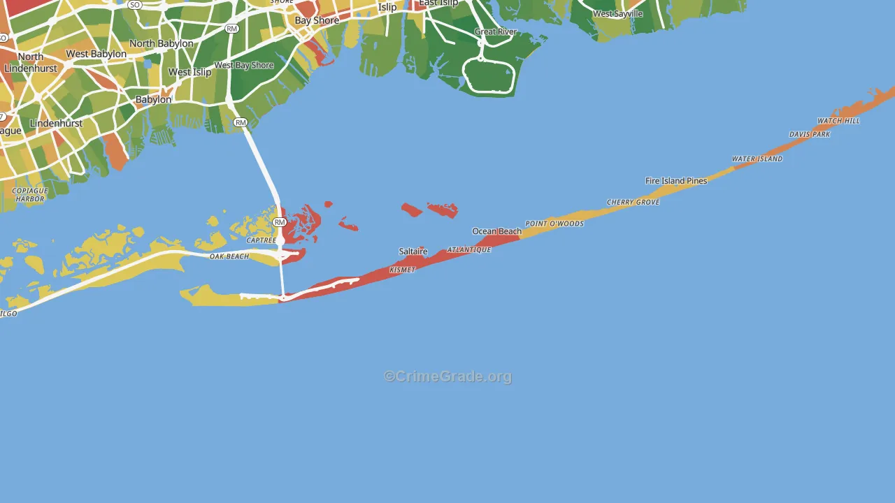 Fire Island, NY Map of Assault Rates