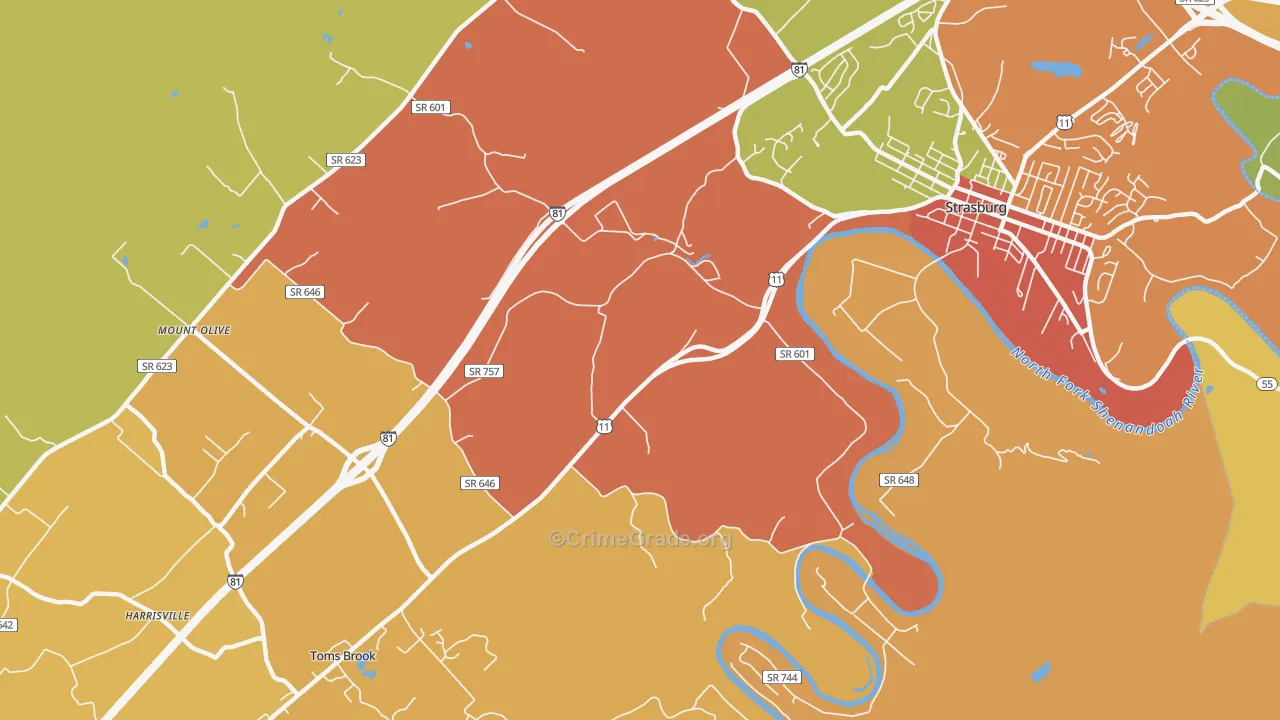 Fishers Hill, VA Map of Assault Rates