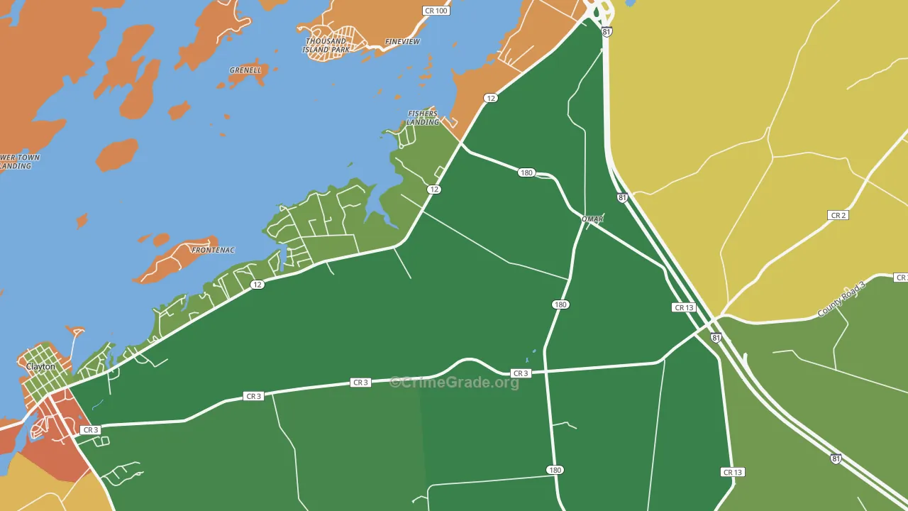 Fishers Landing, NY Map of Assault Rates
