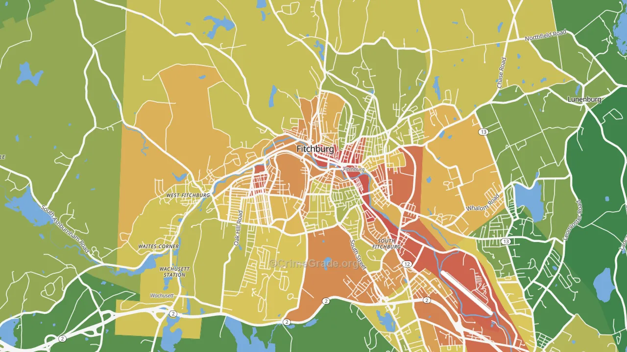 Fitchburg, MA Map of Assault Rates