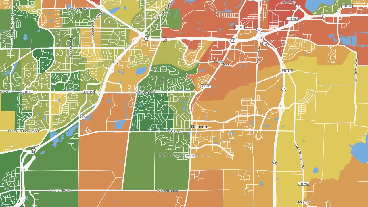 Fitchburg, WI Map of Assault Rates