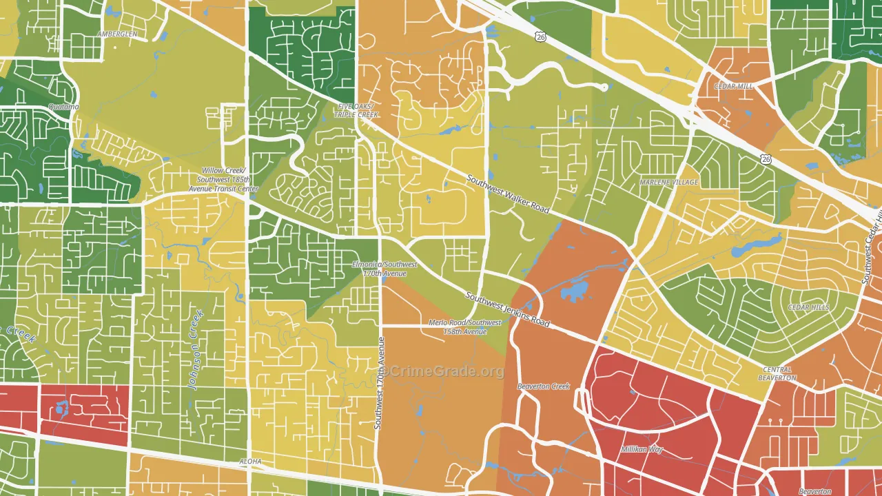 Five Oaks, Beaverton, OR Map of Assault Rates