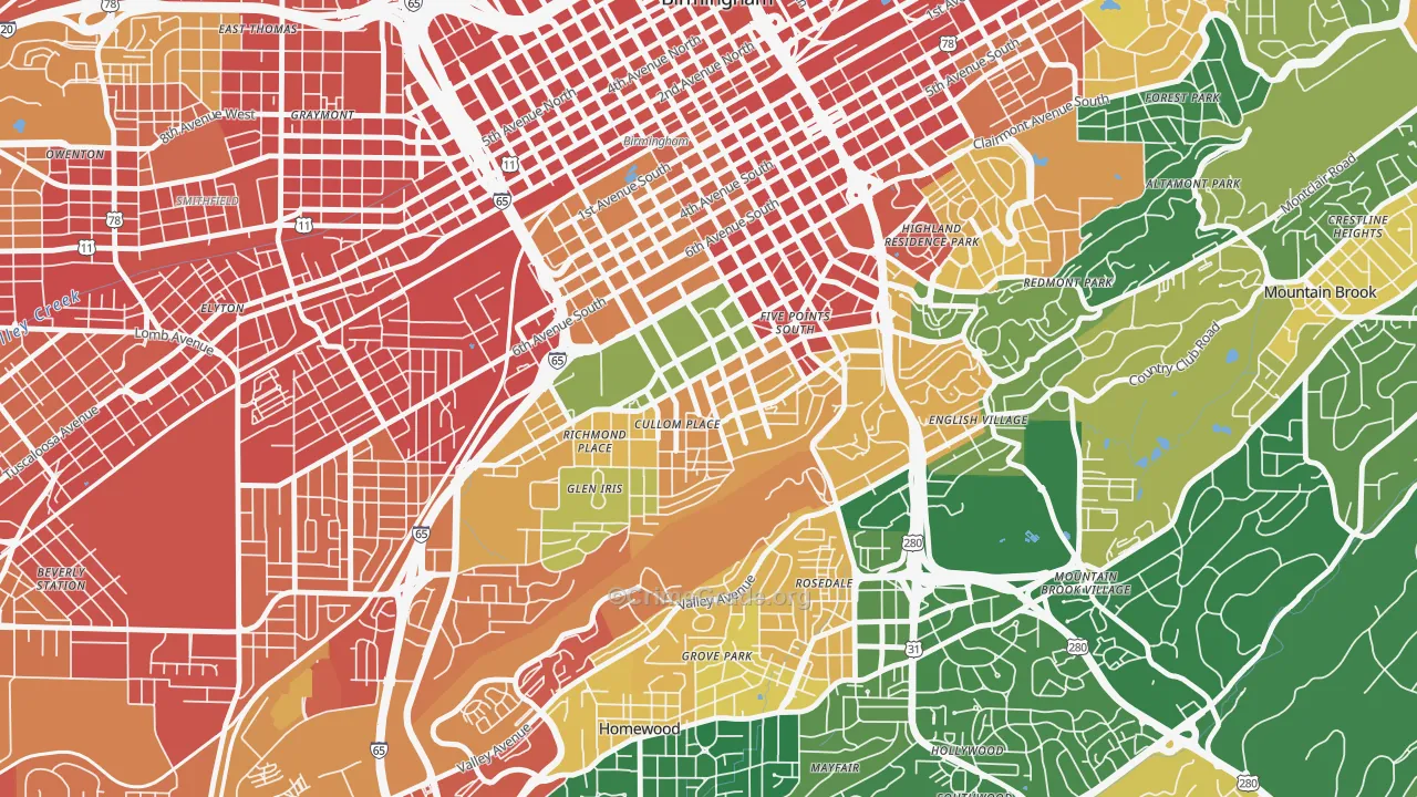 Five Points South, Birmingham, AL Map of Assault Rates