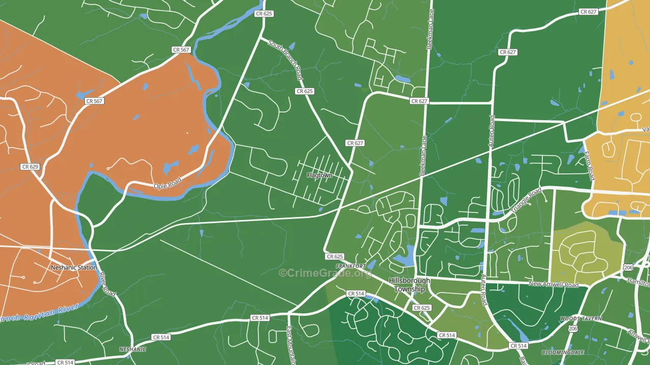 Flagtown, NJ Map of Assault Rates