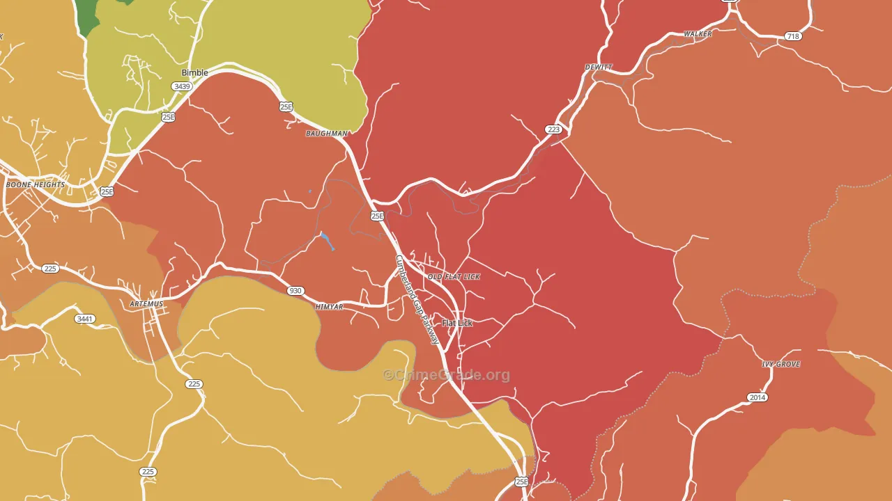 Flat Lick, KY Map of Assault Rates