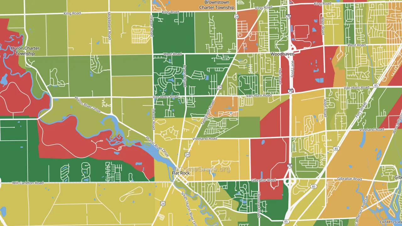Flat Rock Area, Flat Rock, MI Map of Assault Rates