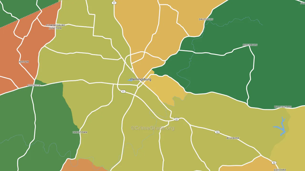Flemingsburg, KY Map of Assault Rates