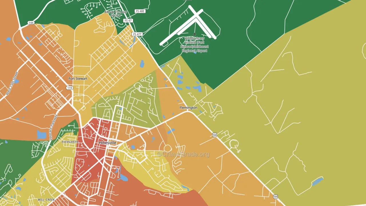 Flemington, GA Map of Assault Rates