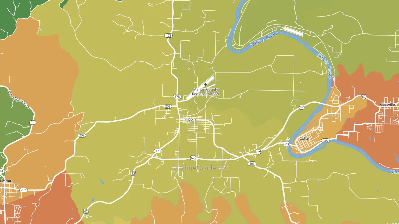 Flippin, AR Map of Assault Rates