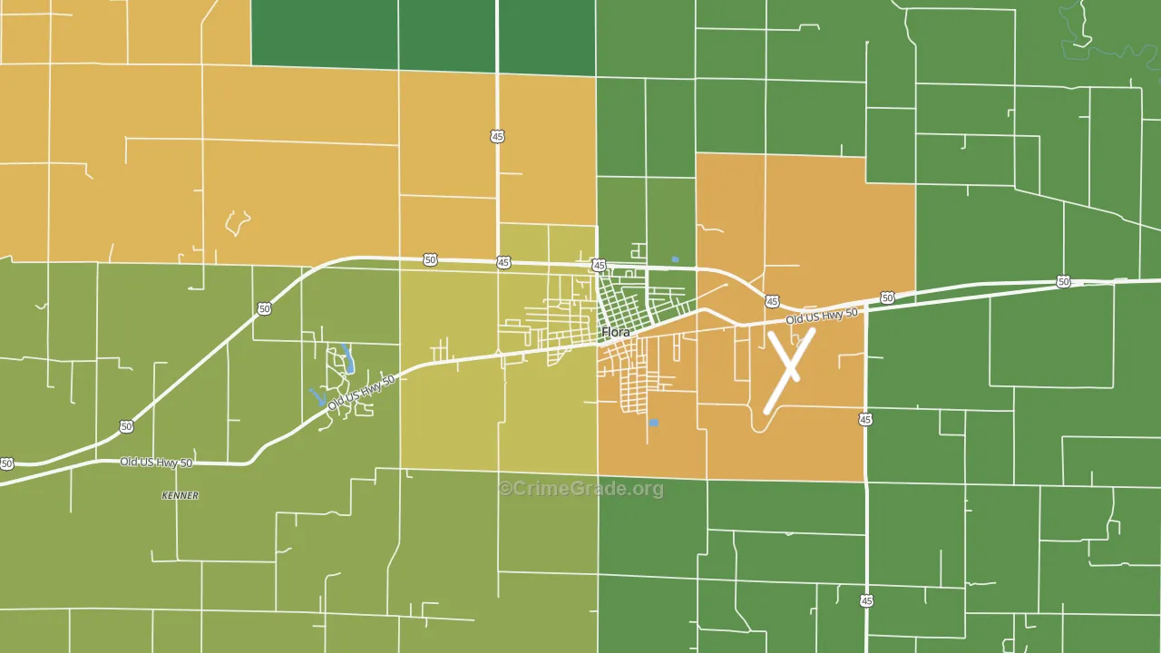 Flora, IL Map of Assault Rates