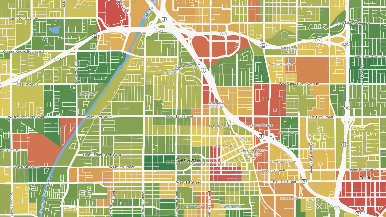 Floral Park, Santa Ana, CA Map of Assault Rates