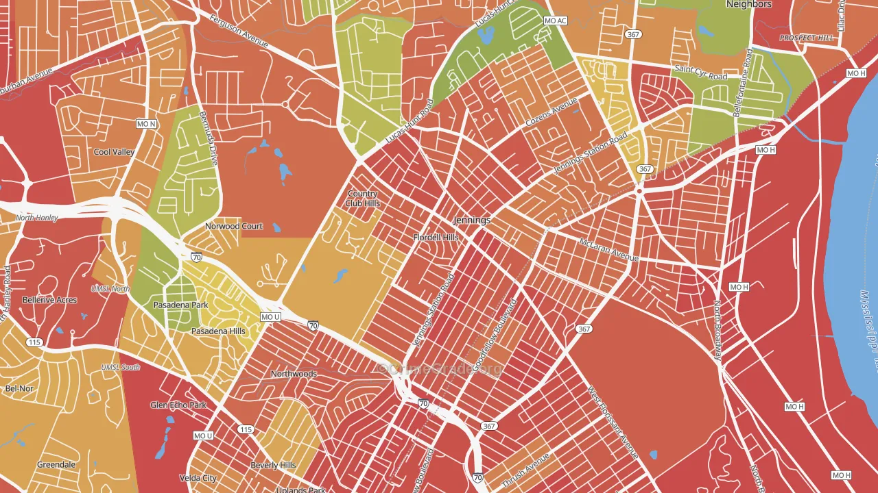 Flordell Hills, MO Map of Assault Rates