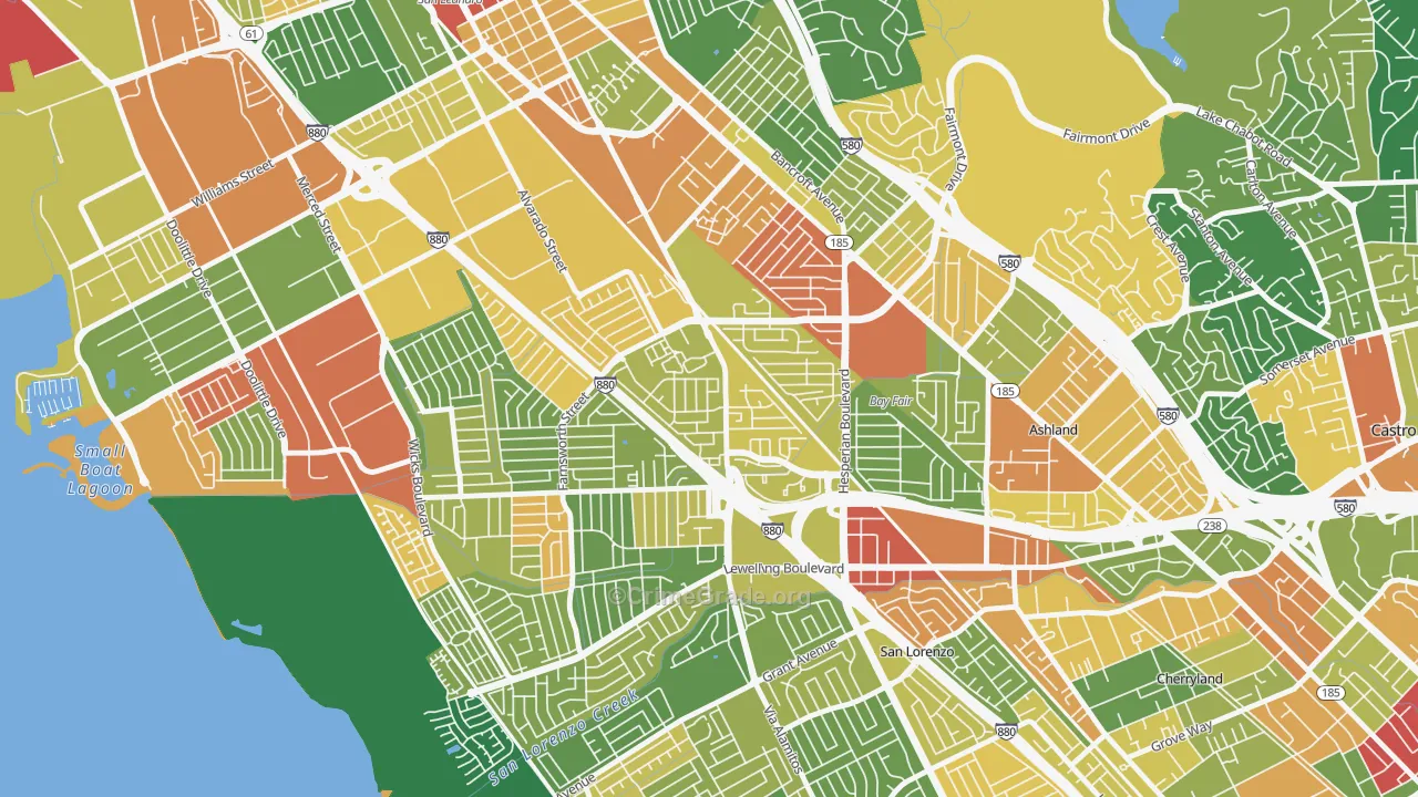 Floresta Gardens-Bradrick, San Leandro, CA Map of Assault Rates