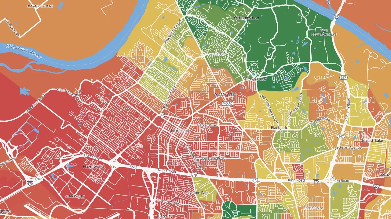 Florissant, MO Map of Assault Rates
