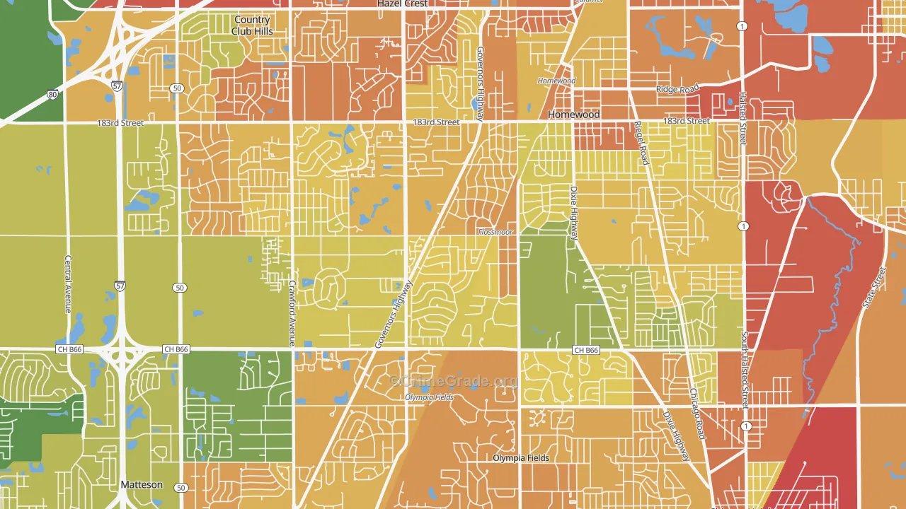 Flossmoor, IL Map of Assault Rates