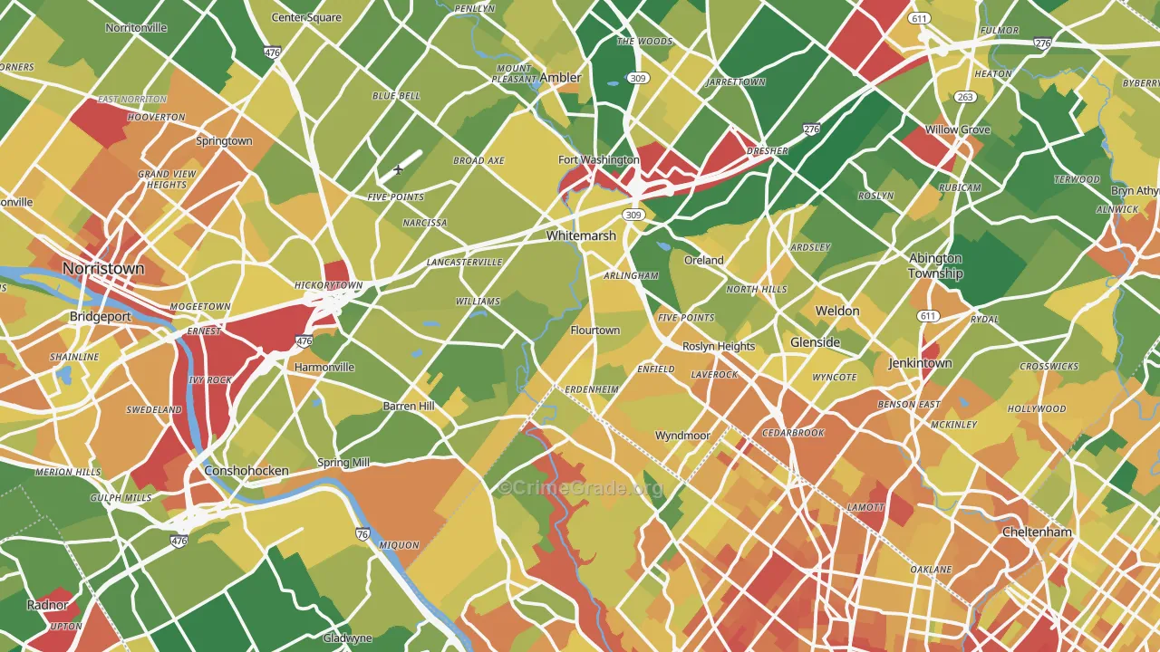 Flourtown, PA Map of Assault Rates