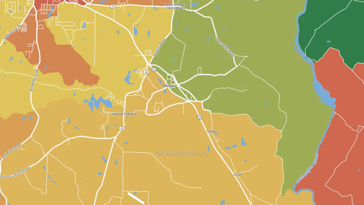 Flovilla, GA Map of Assault Rates