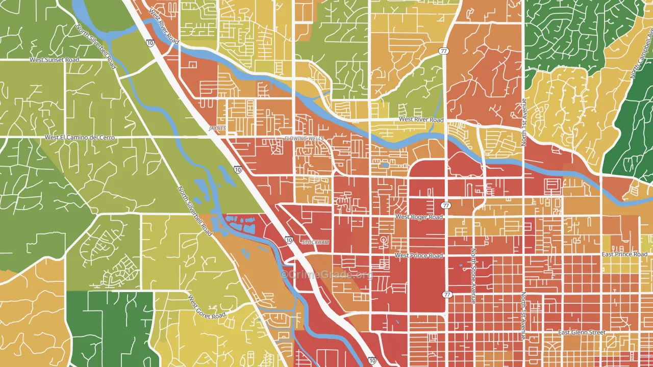 Flowing Wells, AZ Map of Assault Rates