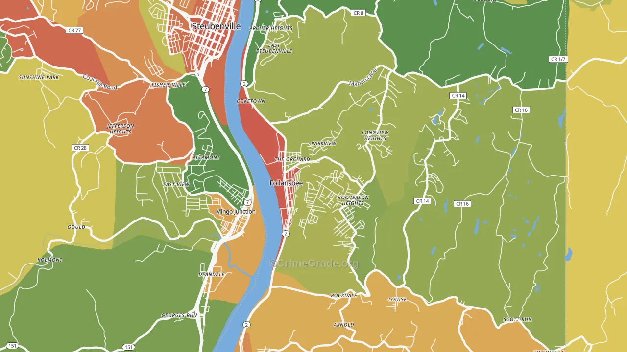 Follansbee, WV Map of Assault Rates